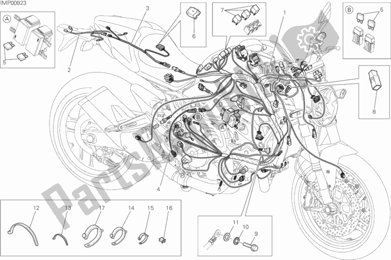 Tutte le parti per il Cablaggio Elettrico del Ducati Monster 821 Dark 2016